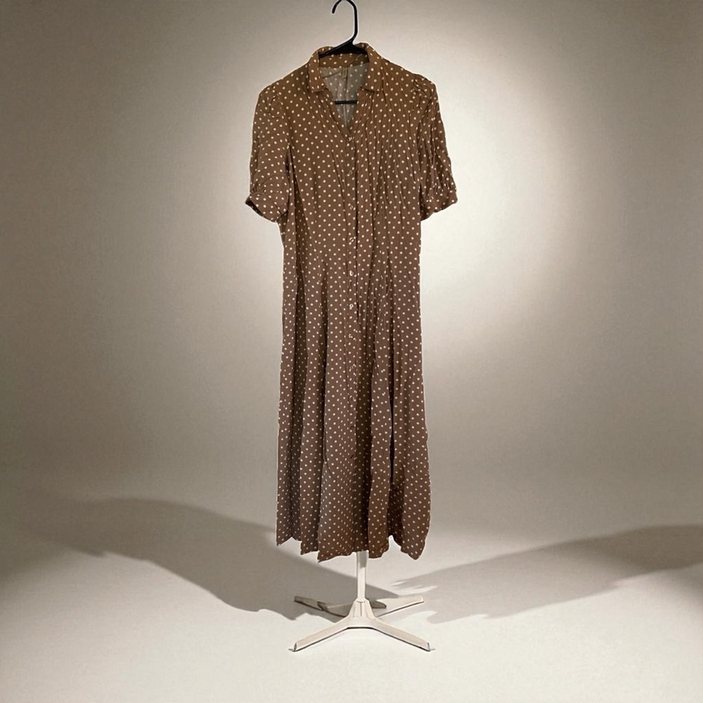 🍀🍂Chic Brown Polka Dot button down Maxi Dress